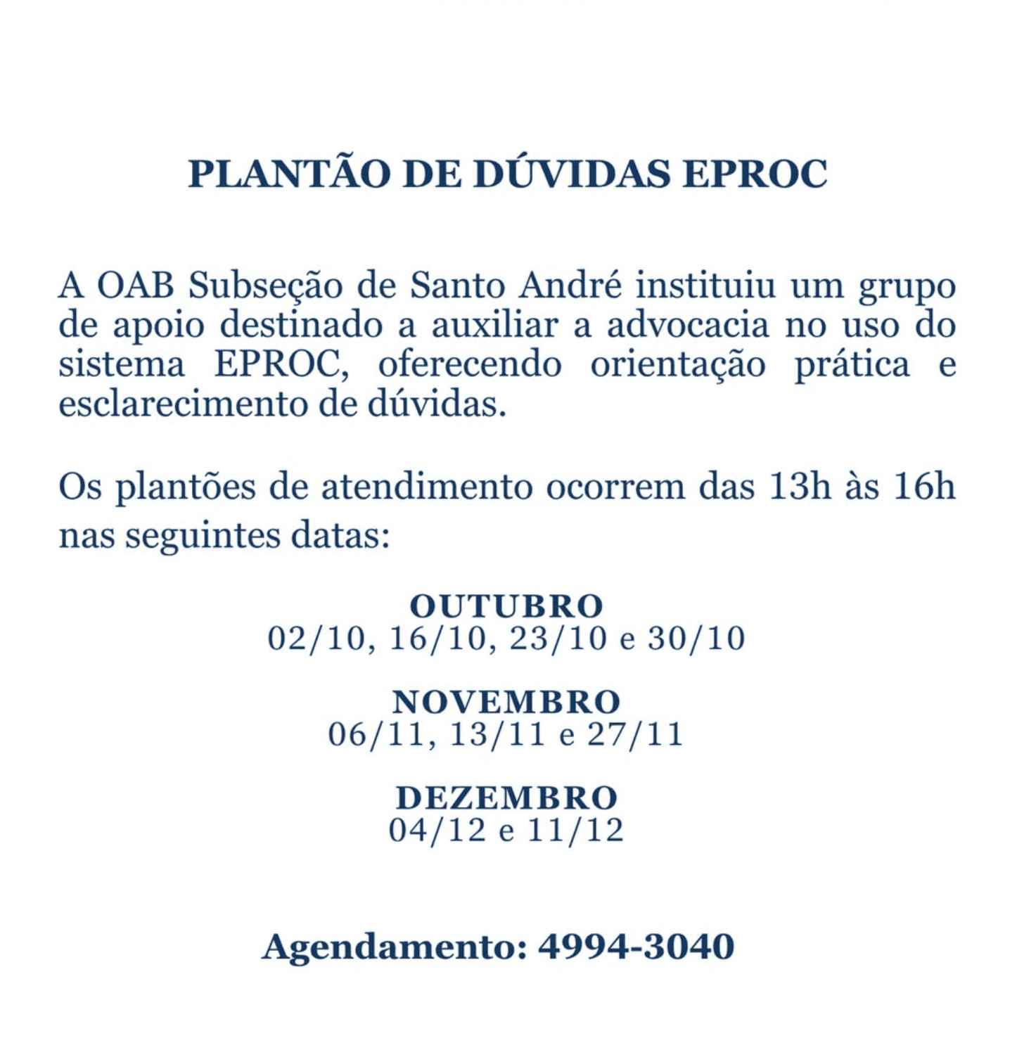 📙 PLANTÃO DE DÚVIDAS – EPROC VI (OUT-NOV-DEZ)